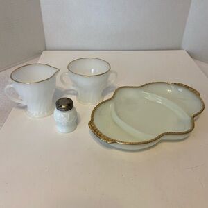 Collection of Vintage Milk Glass Anchor Hocking/FireKing- Tray/CreamSugar/Shaker